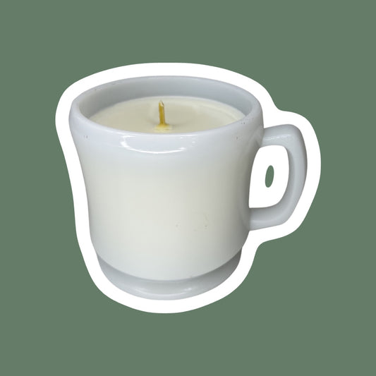 Hazel Atlas Milk Glass Shaving Mug Soy Wax & Hemp Wick Candle