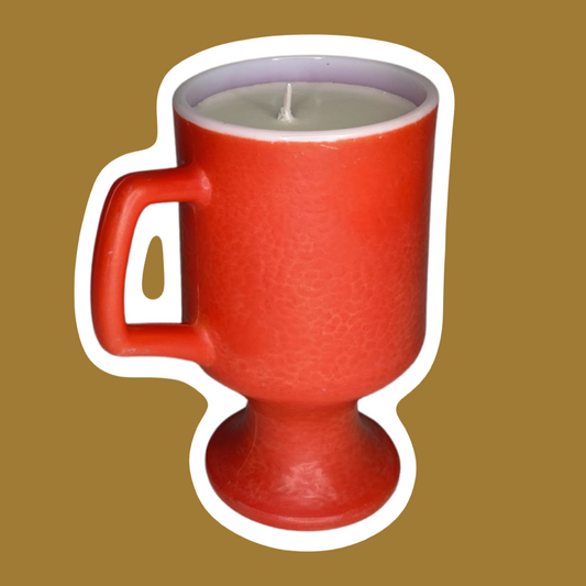 Anchor Hocking Red Orange Peel Textured Milk Glass Pedestal Soy Wax Candle