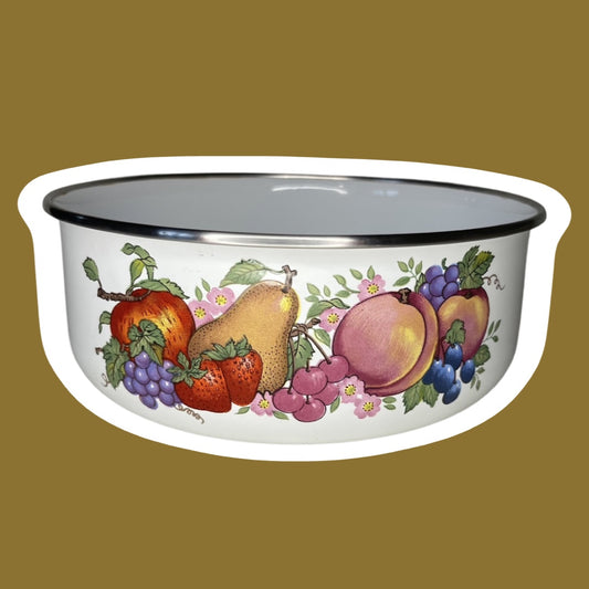 Cuenco de metal esmaltado con diseño de frutas de los años 70