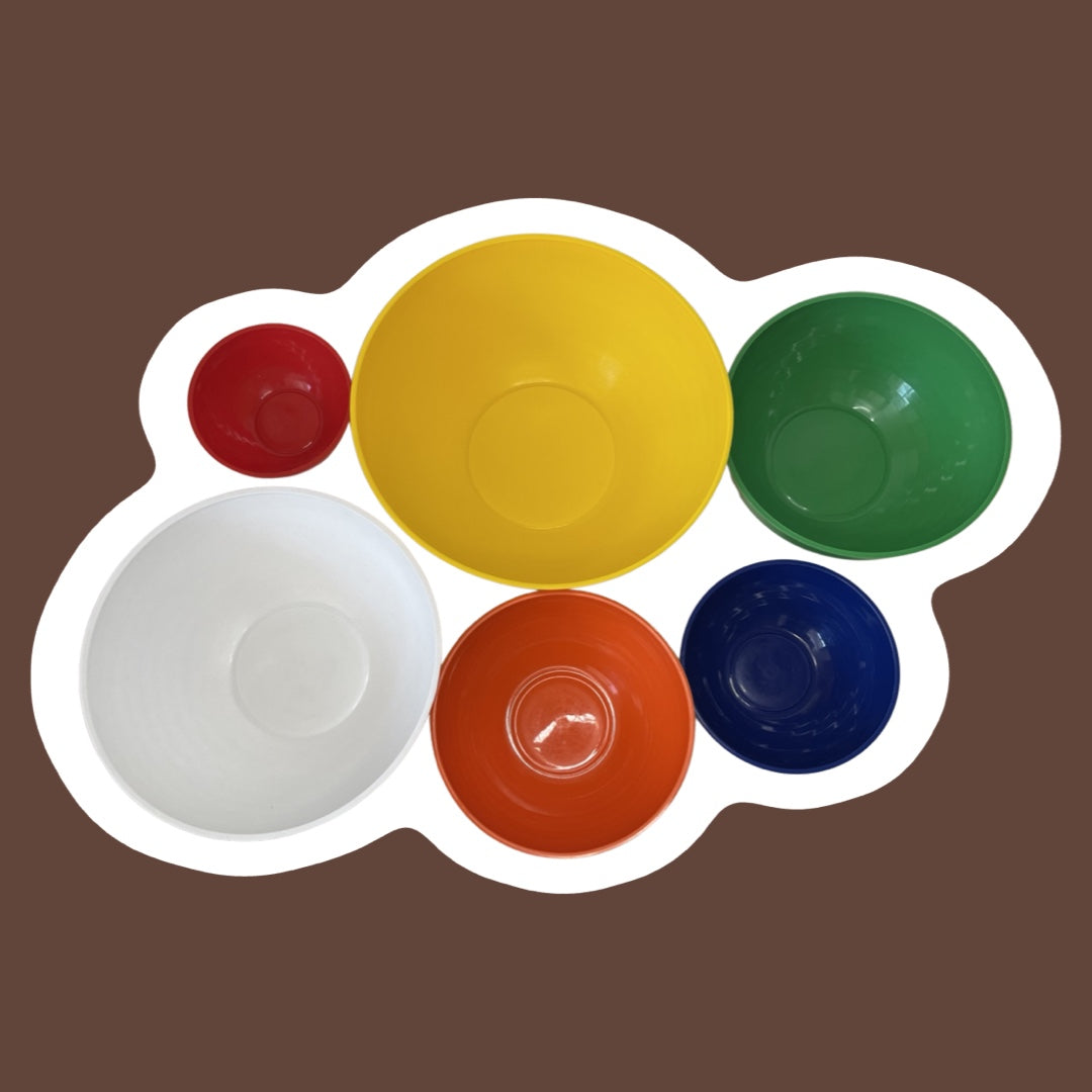 Juego de seis cuencos para mezclar de plástico de colores del arco iris 'INGRID Chicago', rojo, azul, naranja, verde, blanco y amarillo