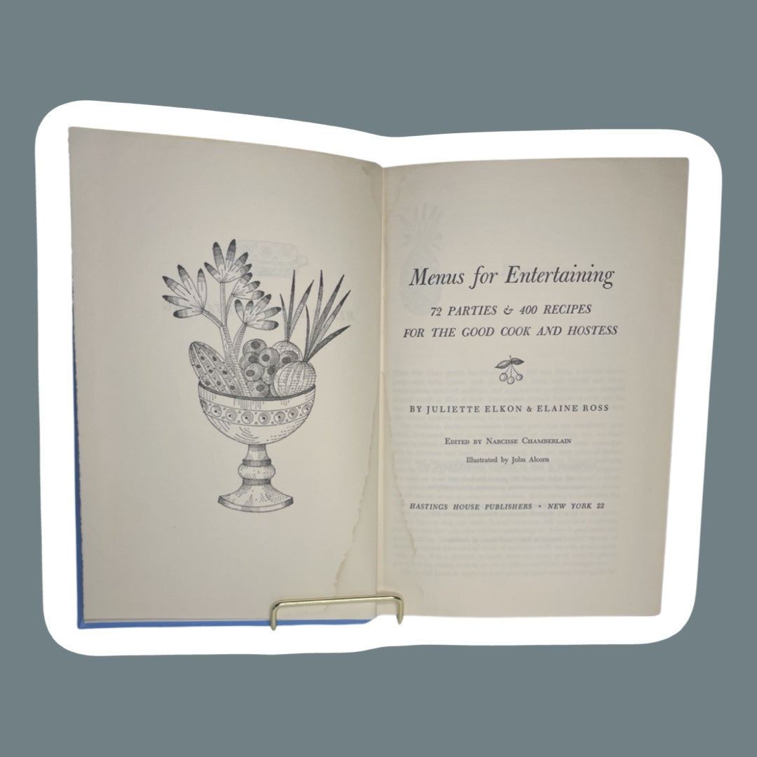 1960s ‘Menus for Entertaining’ by Elkon & Ross Hard Cover Robins Egg Turquoise Blue Cookbook
