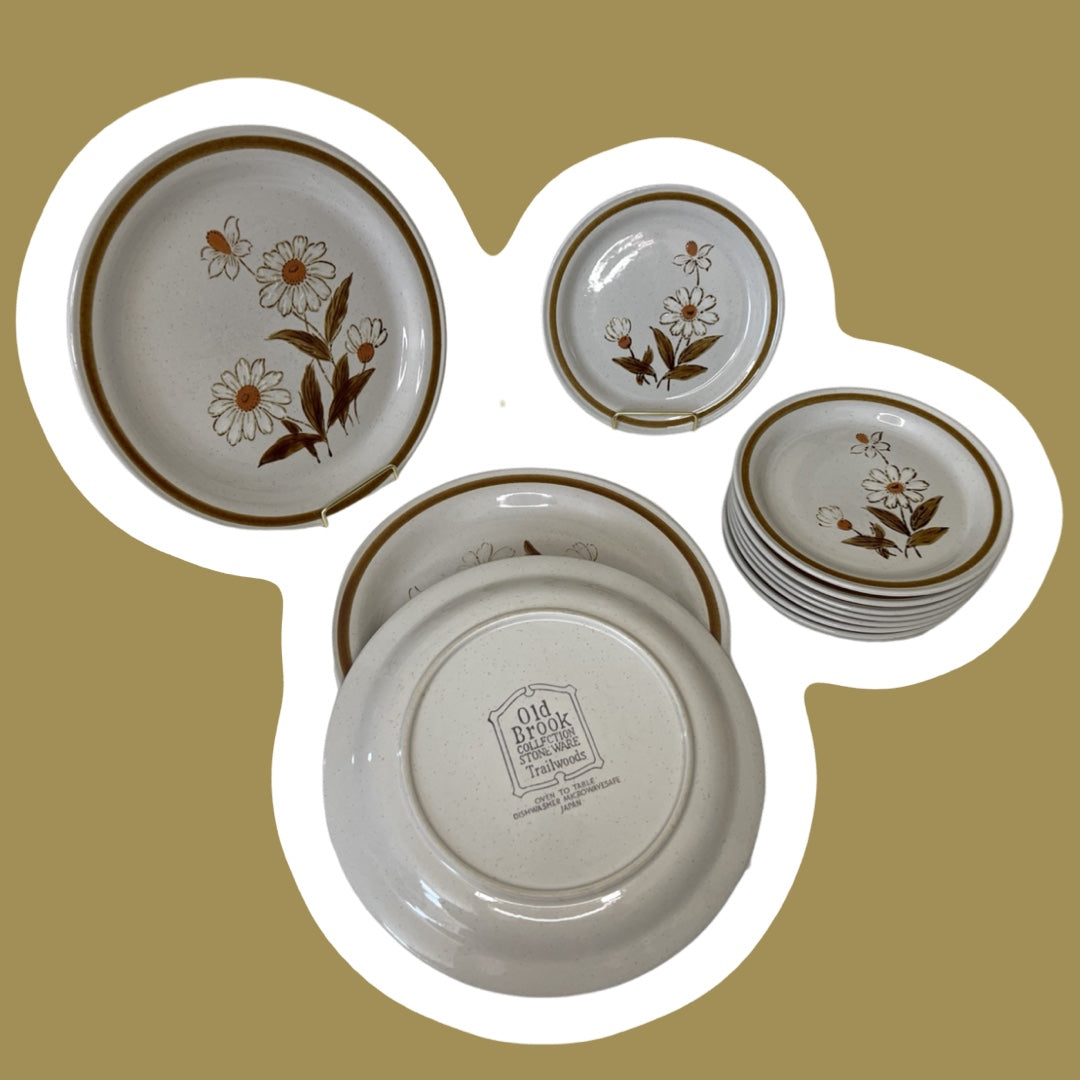 Juego de comedor de cerámica con diseño floral Daisy 'Trailwoods' de Old Brook, ocho platos de aperitivo y cuatro platos de entrada