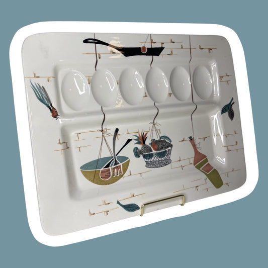 1950s ‘Patio’ Hand-Painted Hors D’Oeuvres, Appetizers and Deviled Egg Platter