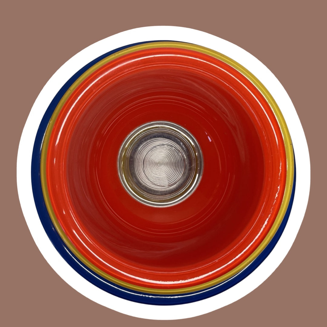 1980s Pyrex ‘Primary Colors’ Clear Bottom Nesting Mixing Bowls, Set of Three (Red, Yellow & Blue)