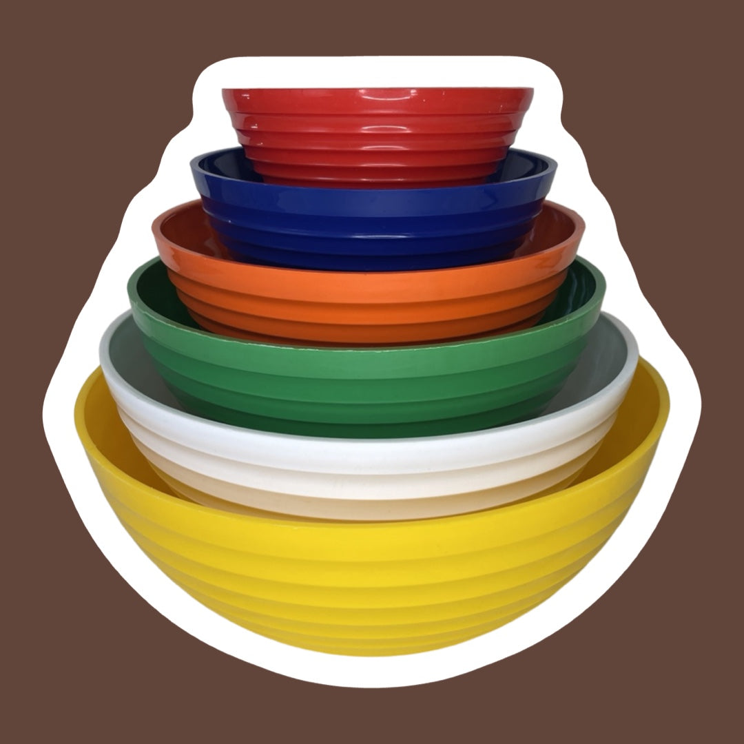 Juego de seis cuencos para mezclar de plástico de colores del arco iris 'INGRID Chicago', rojo, azul, naranja, verde, blanco y amarillo