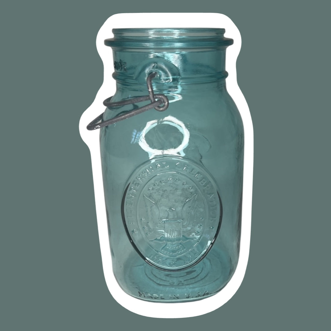 Tarro de cristal azul conmemorativo de la celebración del bicentenario de Ball 1976, 32 oz, sin tapa