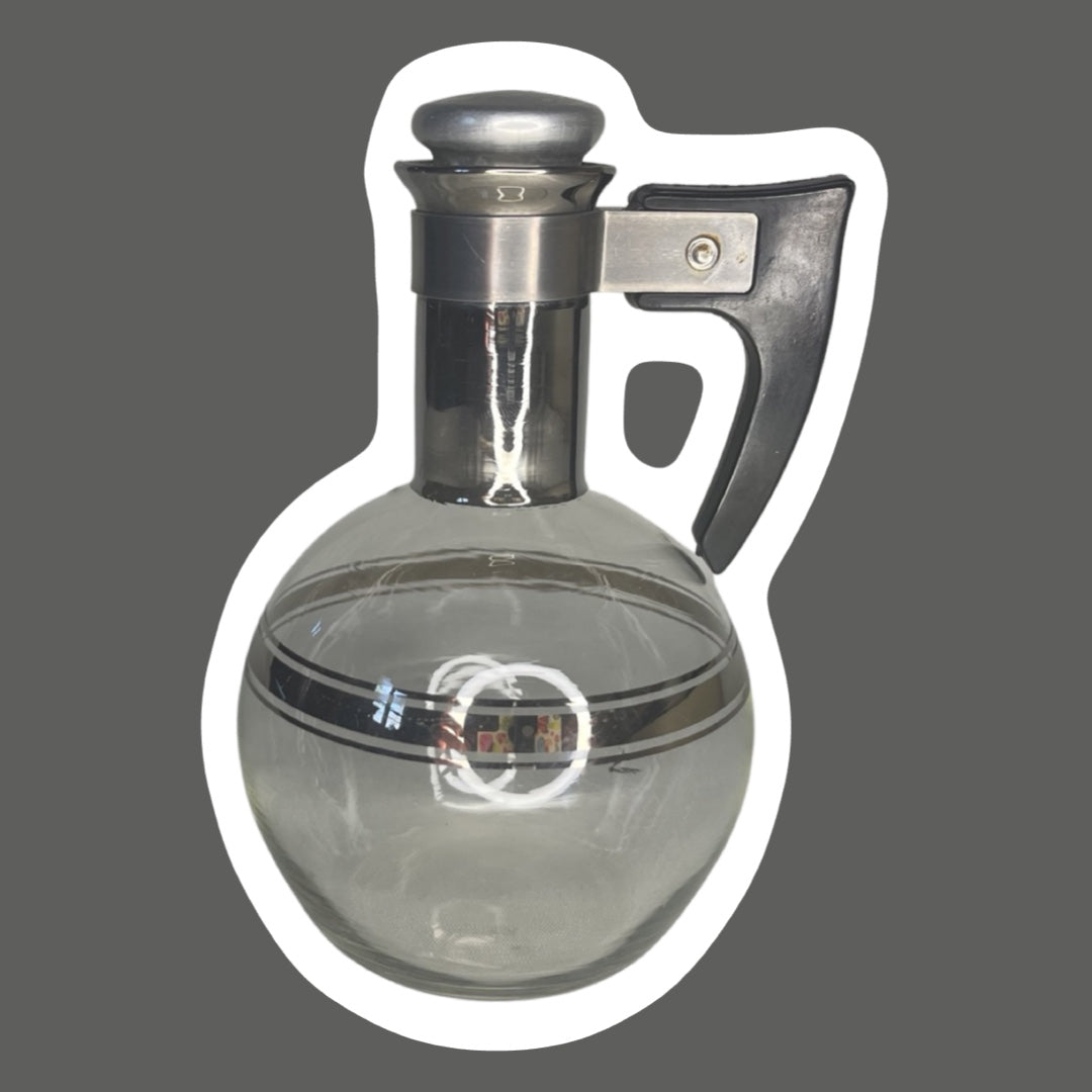 Jarra/botella Inland Glass Co., década de 1940, con rayas plateadas, 8 oz.