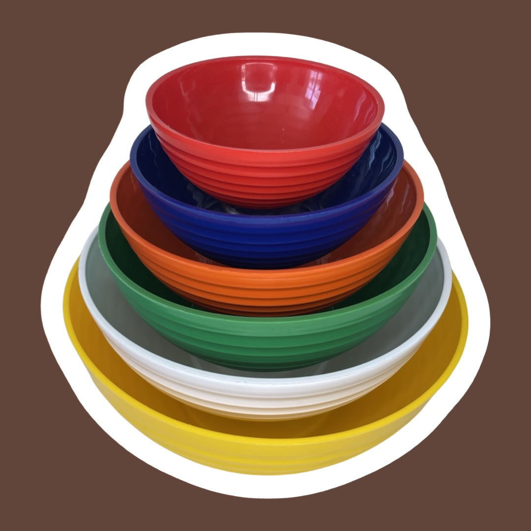 Juego de seis cuencos para mezclar de plástico de colores del arco iris 'INGRID Chicago', rojo, azul, naranja, verde, blanco y amarillo