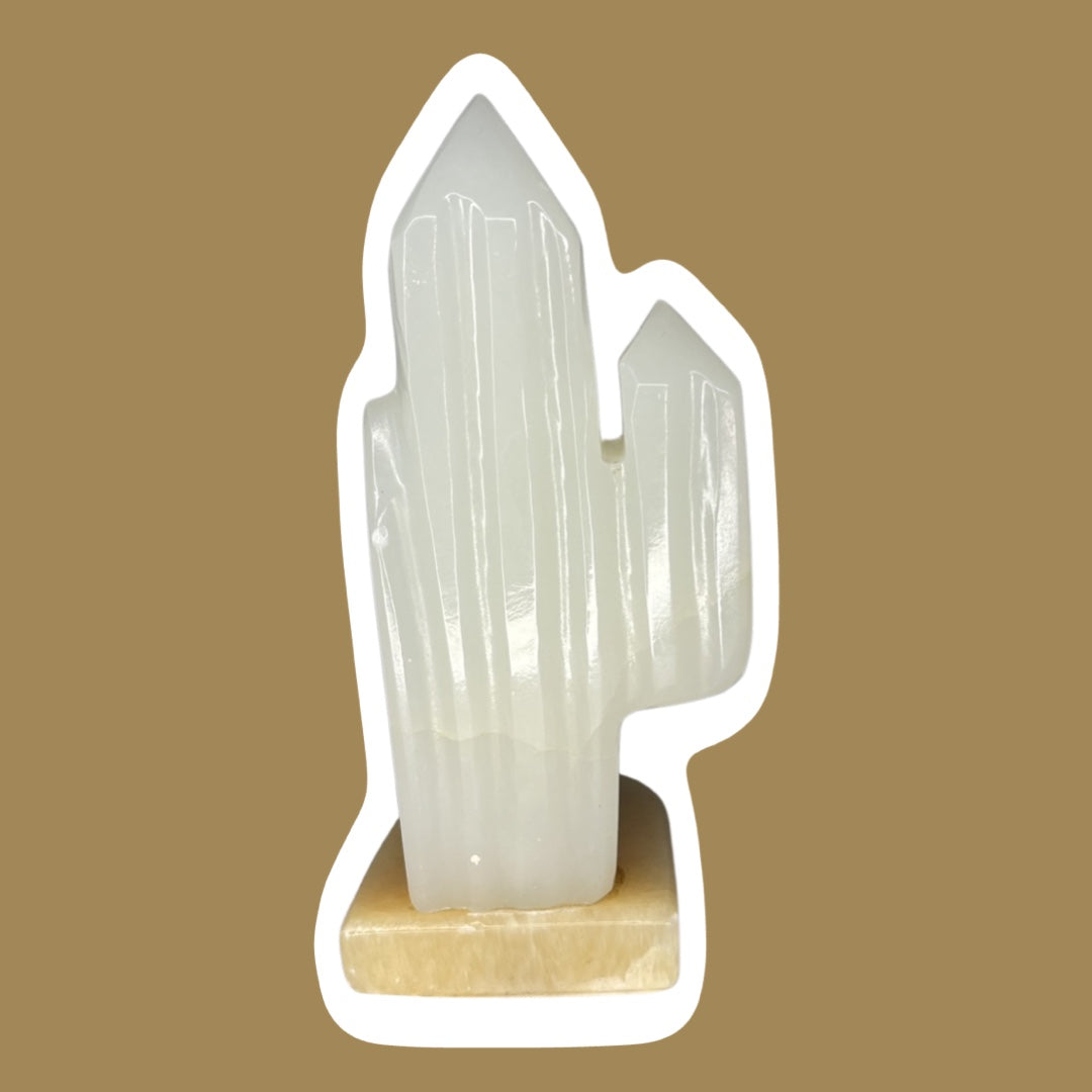 Southwestern Solid Onyx Stone Sitting Man/Cowboy Cactus Bookend