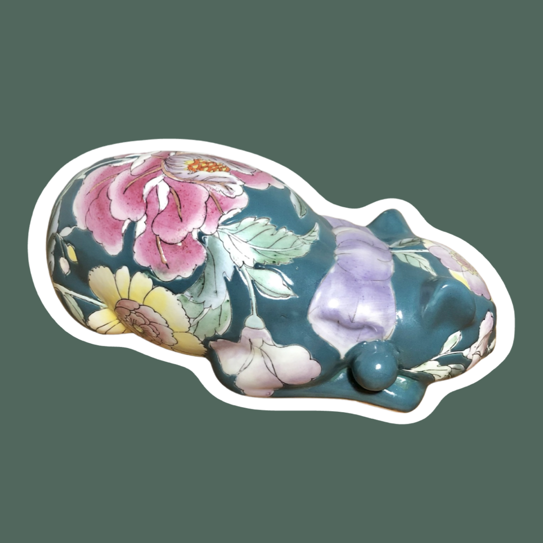 Japanese Sleeping Cat Kutani Porcelain Figure