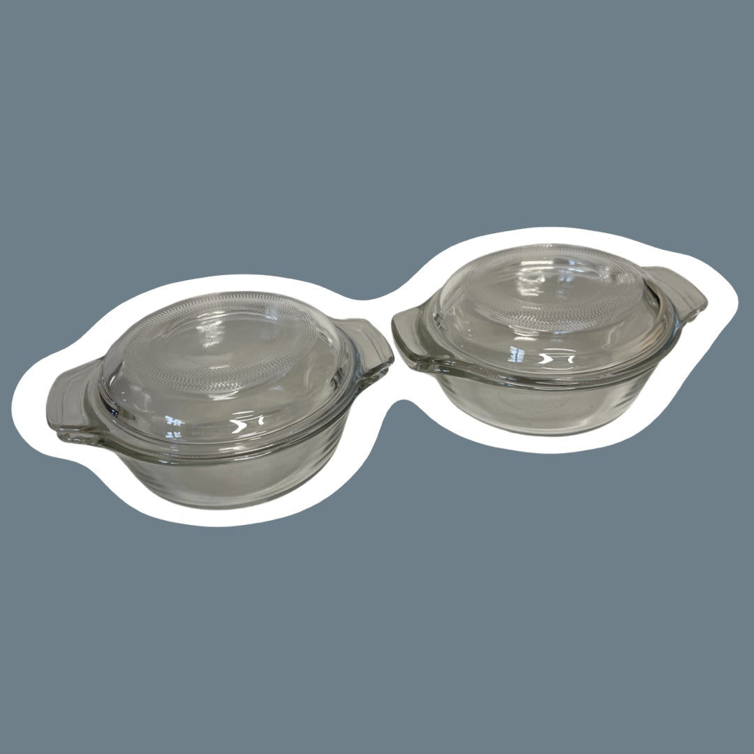 Cacerola de vidrio transparente de 12 oz con tapa de vidrio, modelo 1072 de Anchor Hocking, década de 1960, juego de dos