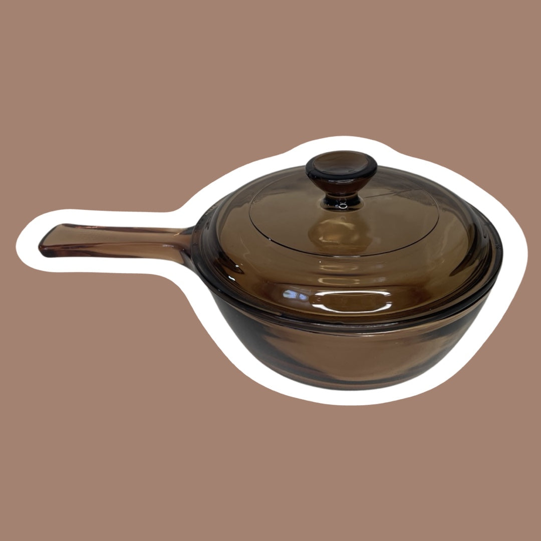 Olla para salsa de vidrio ámbar con tapa 'Visions' de Corning Ware, 0,5 litros