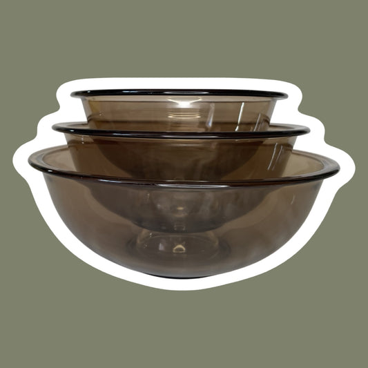 Cuencos para mezclar Pyrex 'Fireside Brown' de los años 80, 323/325/326, juego de tres