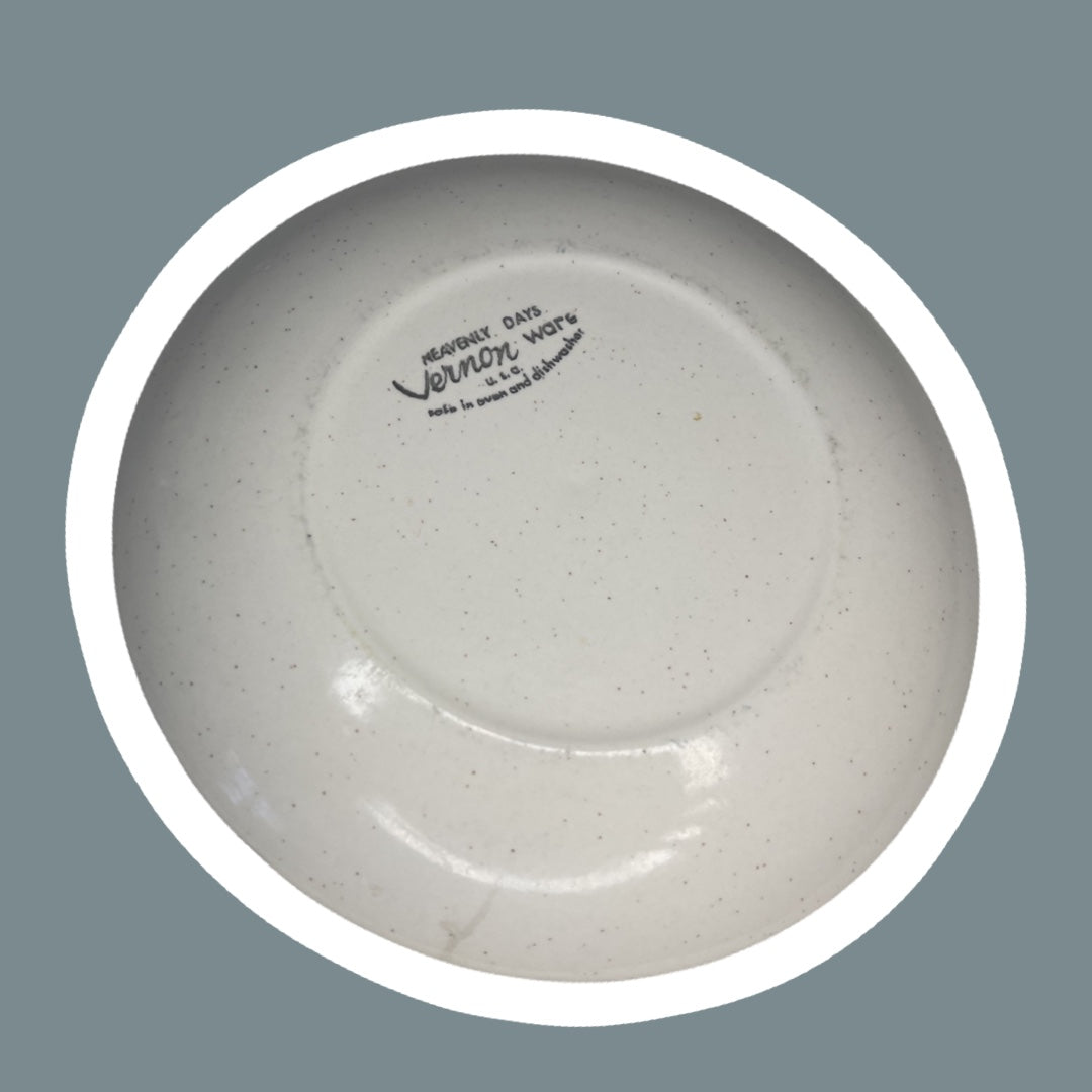 Plato para aperitivos Metlox de Vernonware, década de 1950, "Heavenly Days"