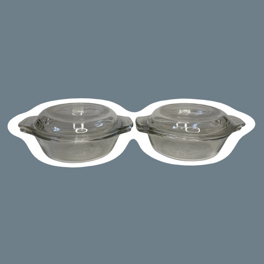 Cacerola de vidrio transparente de 12 oz con tapa de vidrio, modelo 1072 de Anchor Hocking, década de 1960, juego de dos