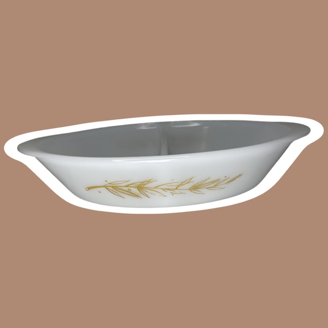 Divided Milk Glass ‘Glasbake’ Casserole Serving Dish