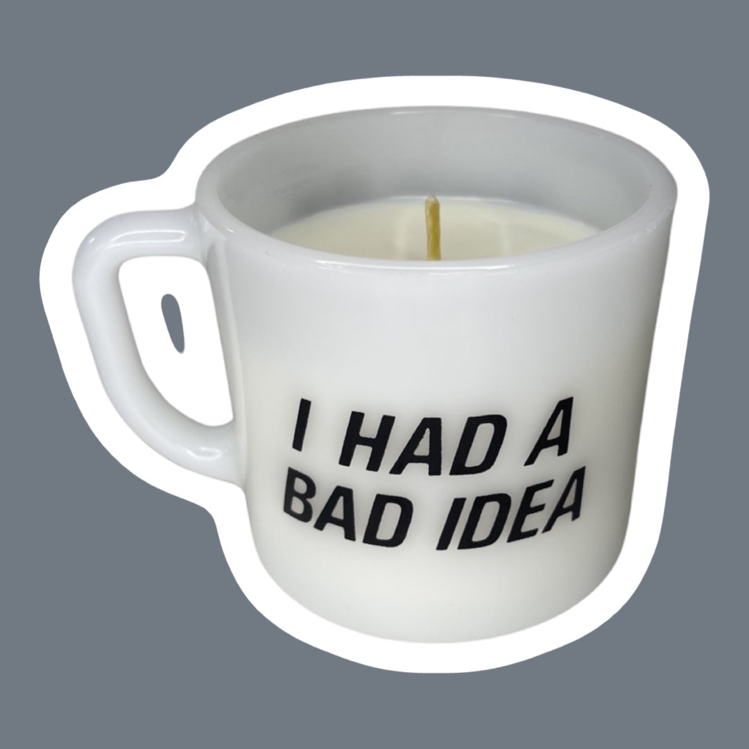 Anchor Hocking “I Had a Bad Idea”, “Bad Guys” Milk Glass Soy Wax Mug Candle