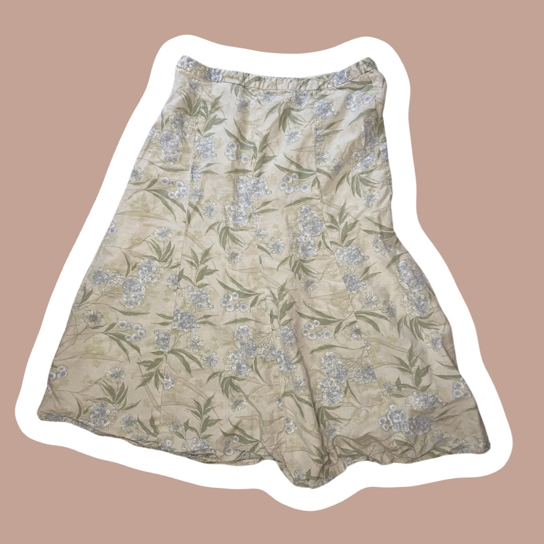 ‘Eddie Bauer’ Floral Boho Beige Mid-Length Skirt, Size 8