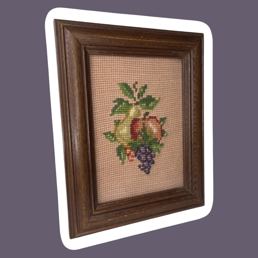Eclectic Fruits Cross Stitch/Needle-Point Wooden Framed Wall Art