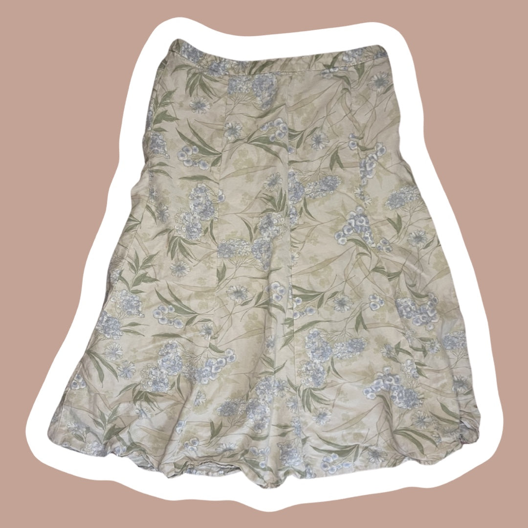 ‘Eddie Bauer’ Floral Boho Beige Mid-Length Skirt, Size 8