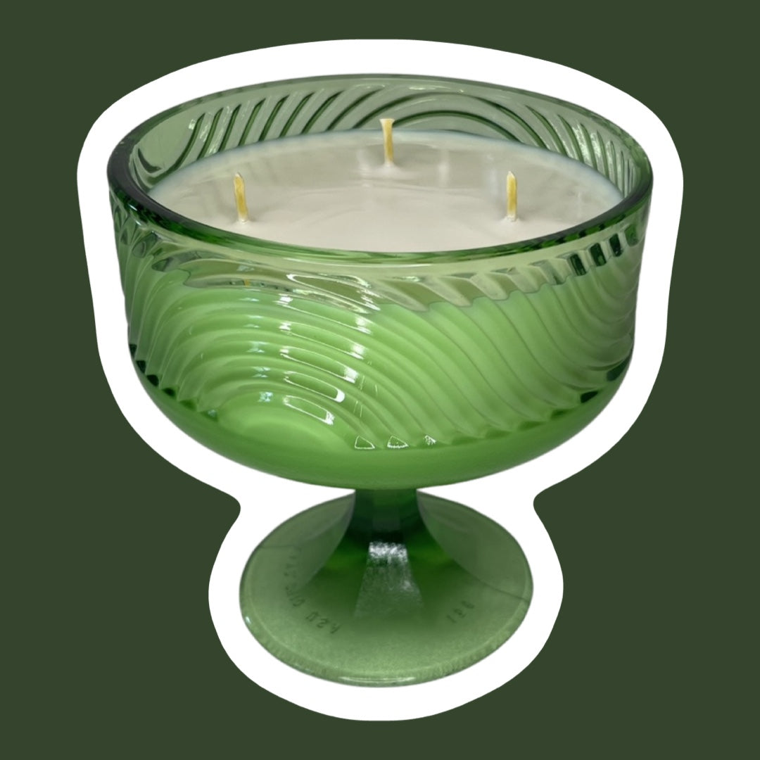 E.O. Brody Emerald Green Wavy Groovy Pedestal Compote/Candy Dish Three Wick Soy Wax Candle