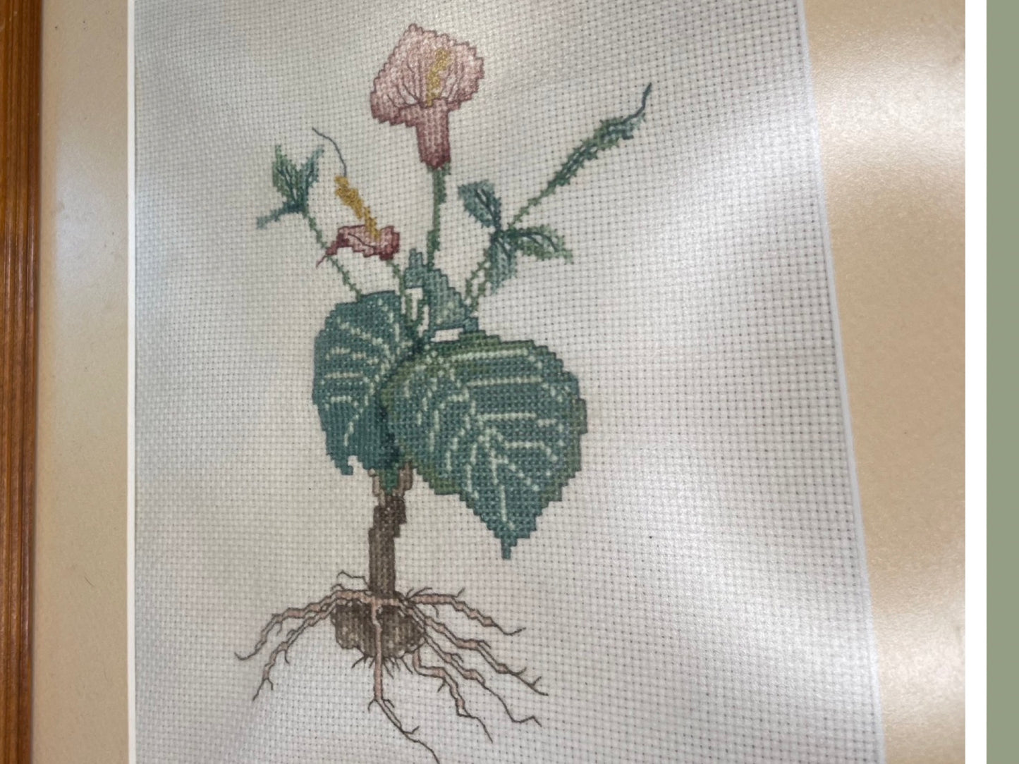 Handmade Floral Framed Cross Stitch/Needle Point, 14"x17"