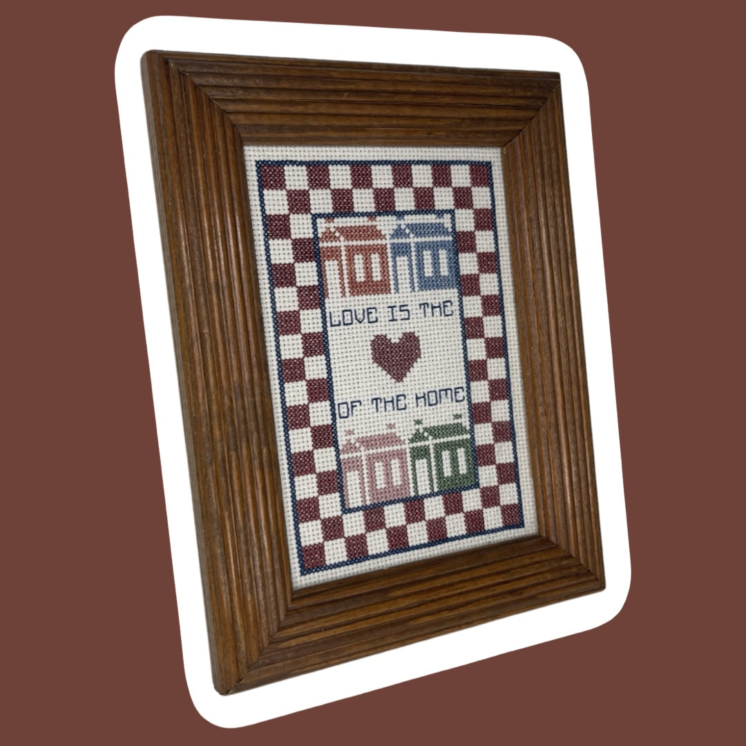 ‘Love Is The Heart Of The Home’ Country Boho Cross Stitch Needle Point Framed Art