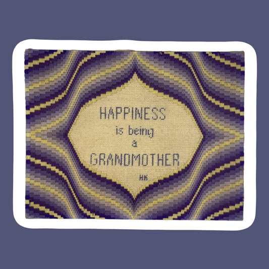 Groovy 1970s Purple Waves 'Happiness is Being a Grandmother' Cross Stitch/Needle Point