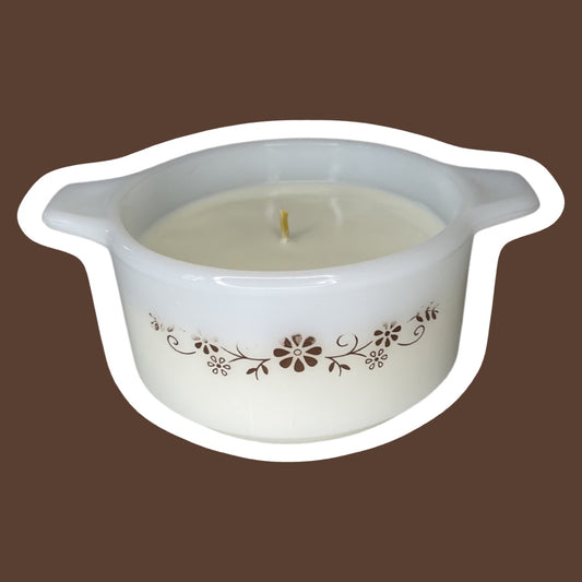 ‘Dynaware’ Milk Glass Brown Floral Small Casserole Dish Soy Wax Candle