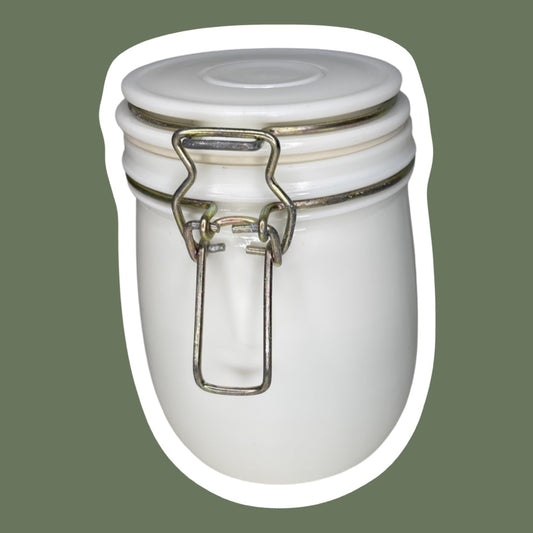 Milk Glass Lidded Latching Wire Jar Canister