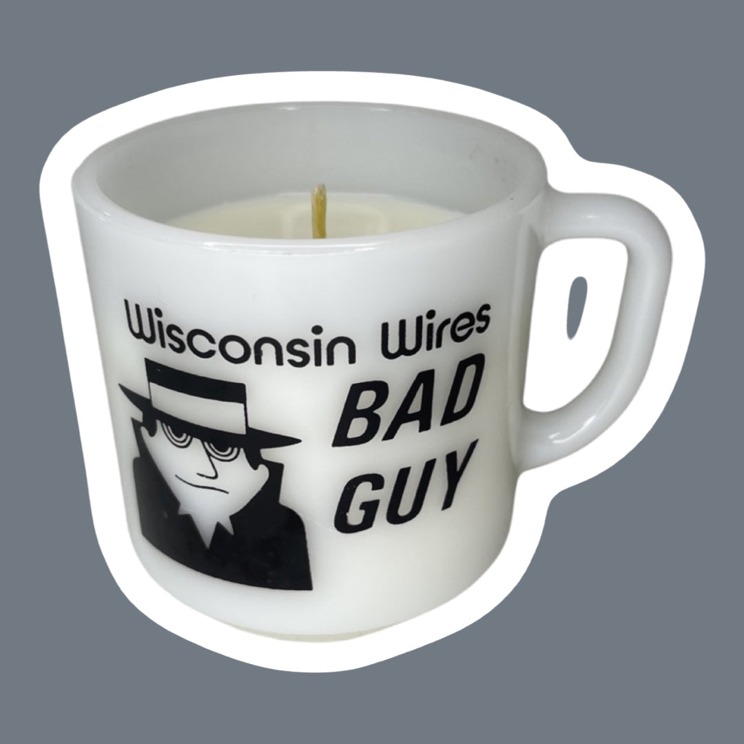 Anchor Hocking “I Had a Bad Idea”, “Bad Guys” Milk Glass Soy Wax Mug Candle