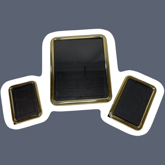 Set of Three Solid Polished Brass, 'Hollywood Regency' Style Photo Frames