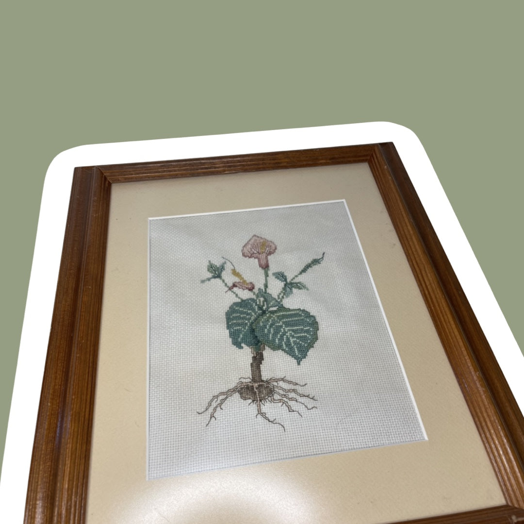 Handmade Floral Framed Cross Stitch/Needle Point, 14"x17"