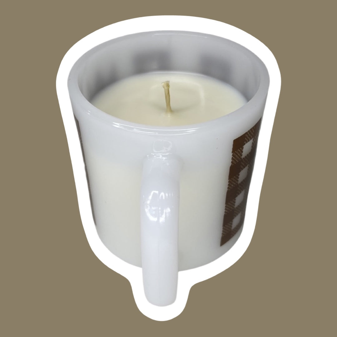 Glasbake Milk Glass Brown Tulip Soy Wax Mug Candle