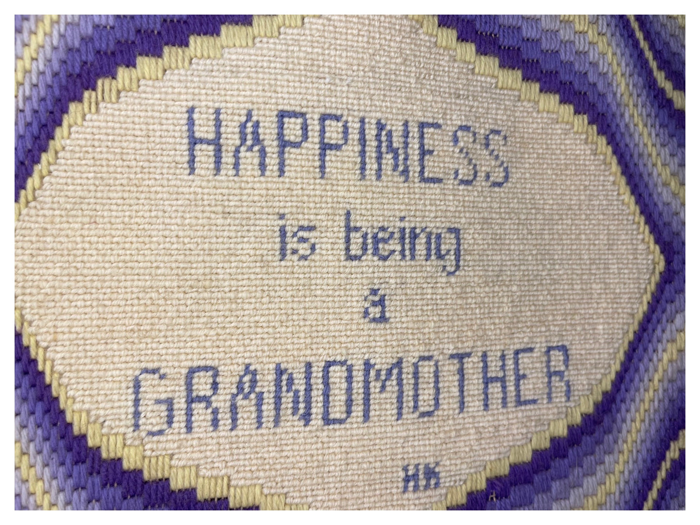 Groovy 1970s Purple Waves 'Happiness is Being a Grandmother' Cross Stitch/Needle Point