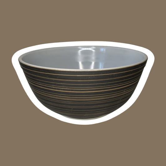 Pyrex 'Terra' Pattern, 1960s Black/Brown Pinstriped Matte Milk Glass Mixing Bowl, #403