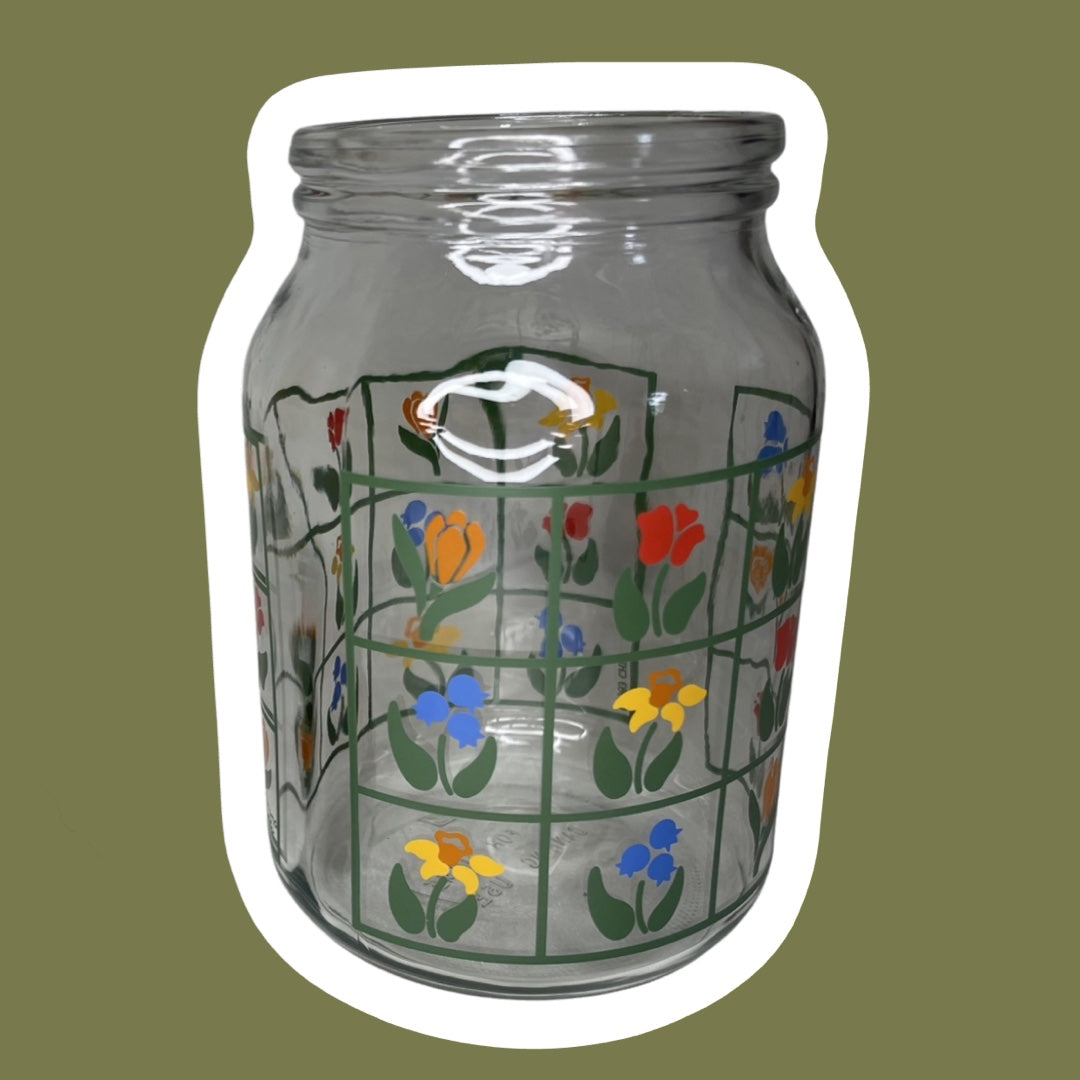 Floral Colorful Nina ‘Anchor Hocking’ Canister Jar with Wooden Lid