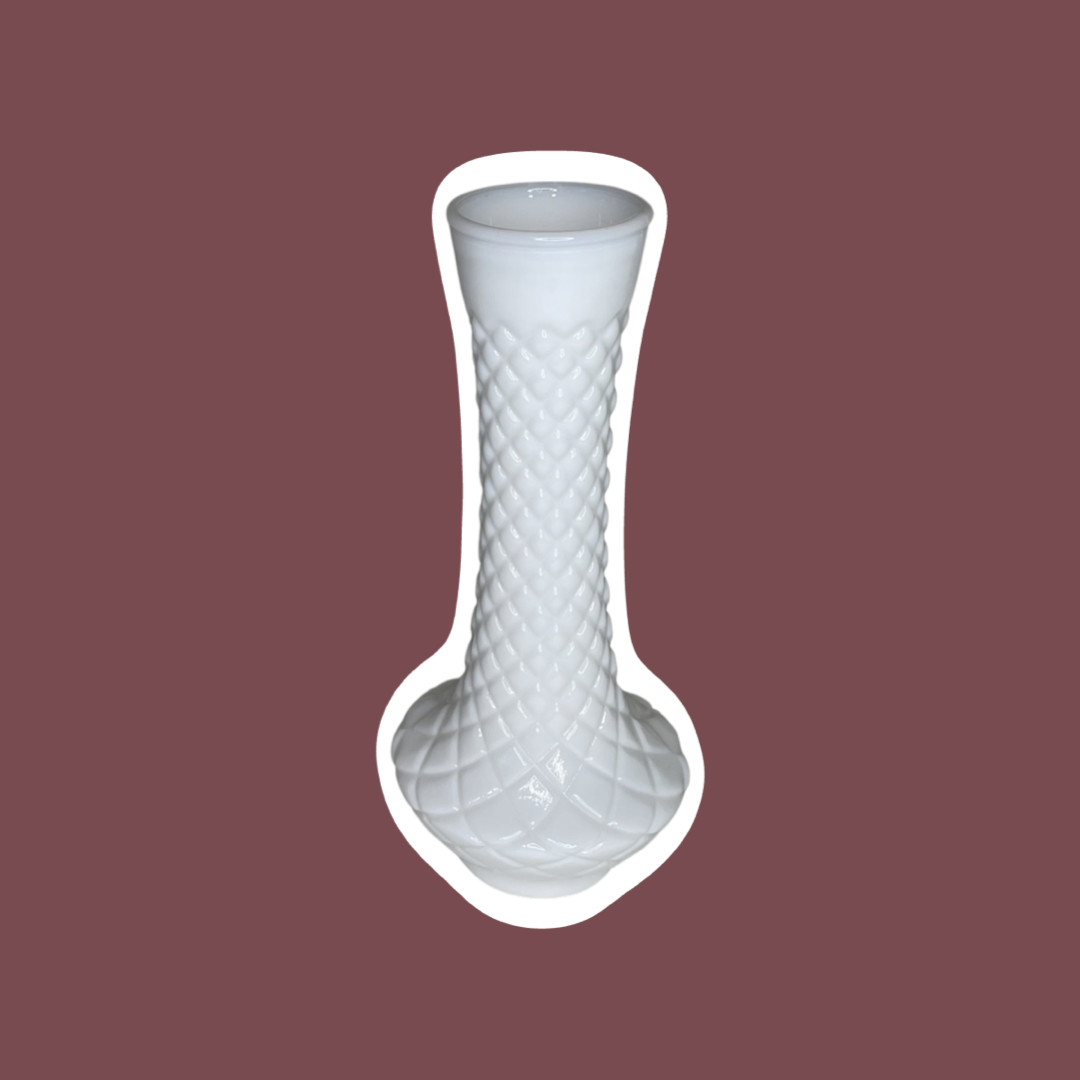 Milk Glass Ribbed Diamond Quilt Pattern Vase