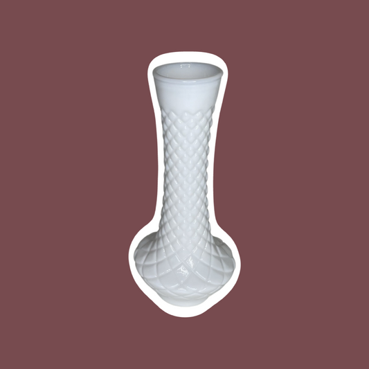 Milk Glass Ribbed Diamond Quilt Pattern Vase