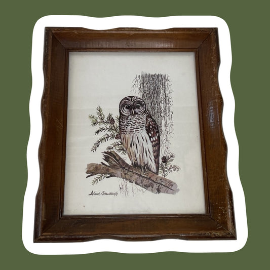 Rustic Owl Framed Watercolor Painting Print by Leland Brewsaugh