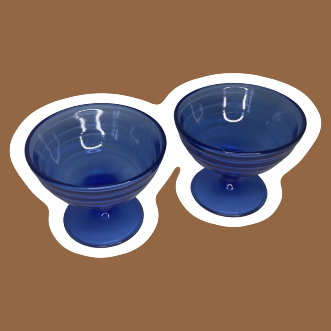 Cobalt Blue Hazel Atlas Glass Sherbet Cups, Set of Two