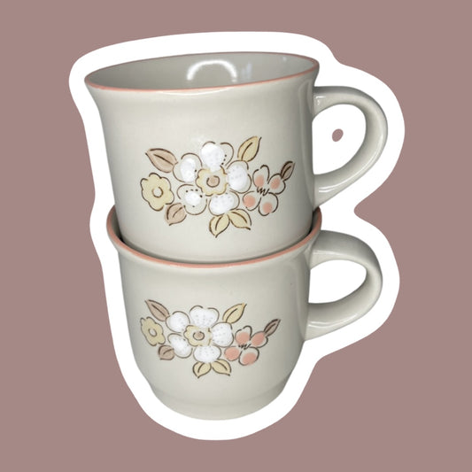 Chantilly Stoneware ‘Fleur de Bois’ Japan Coffee Mug Peach Flowers, Set of Two