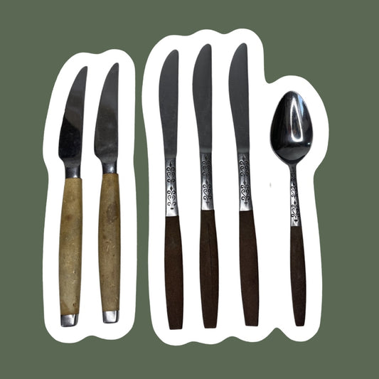 Assorted Six Piece Danish Mid-Century Silverware, Made in Japan, Butter Knives & Spoon