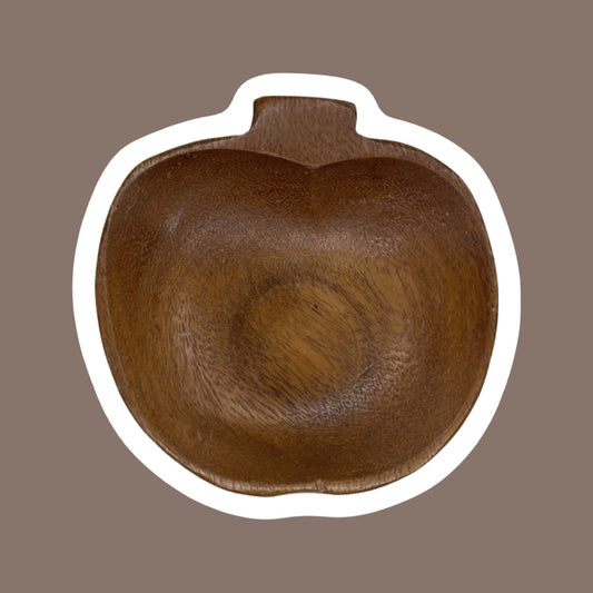 Apple Shaped Monkey Pod Wood Trinket Dish, Mid-Century