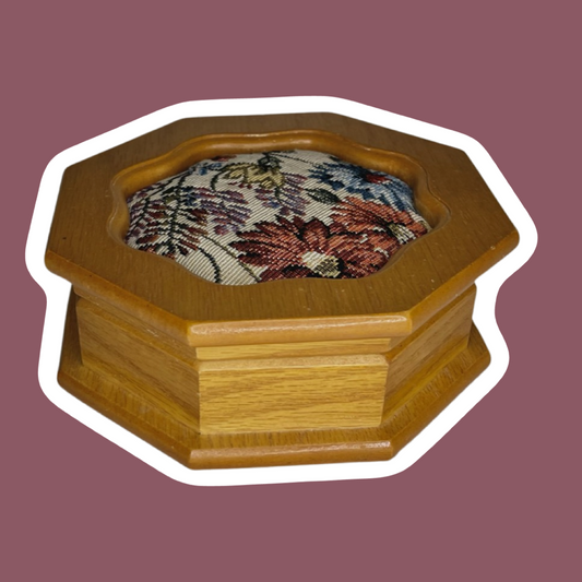 Wooden Jewelry Box with Floral Quilt Cross Stitch